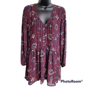 Forever21 Burgundy Floral Flowy Tunic Top